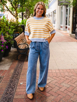 Contrast rib stripe SS sweater