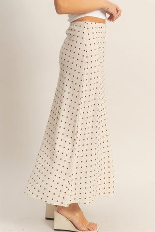 Polka dot linen blend midi skirt