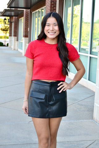 Leather flap pocket skort