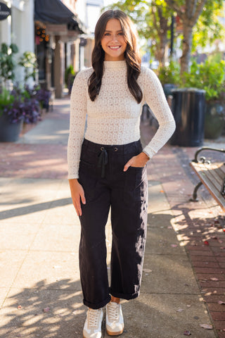 Mock neck LS jacquard top