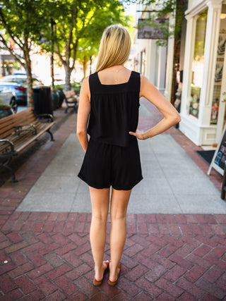 Black Linen Blend Button Fly Shorts