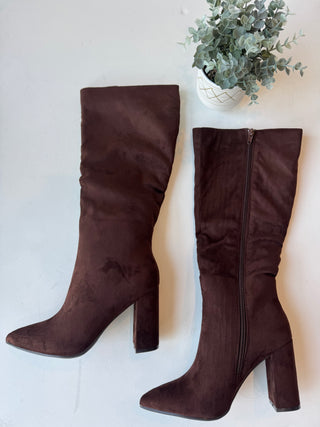 Brown faux suede boots