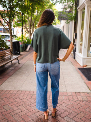 Olive mock neck SS top