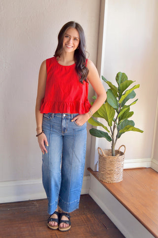 Red side tie sleeveless top