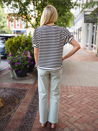 Stripe Half Puff Sleeve Top