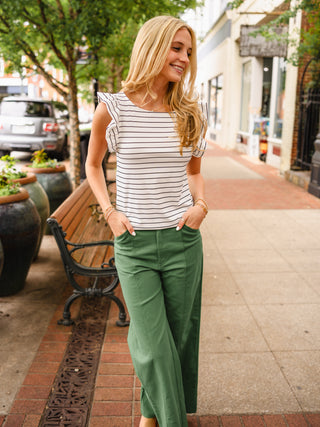 White & black stripe ruffle top