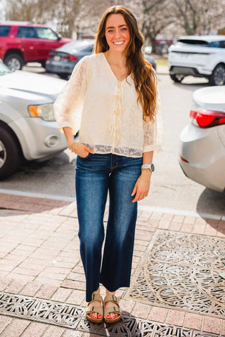 Lace tie front blouse