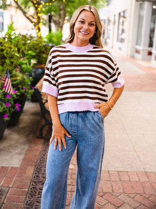 Contrast rib stripe SS sweater