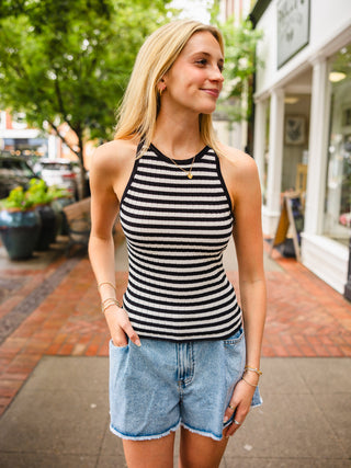 Black & White Stripe Ribbed Sweater Tank Top