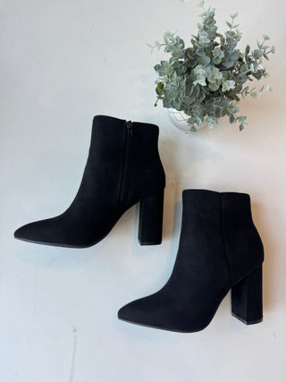 Faux suede ankle bootie