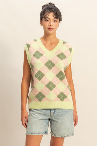 Lime argyle sweater vest