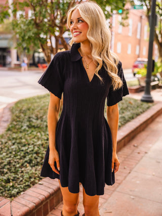 Black collared SS sweater dress