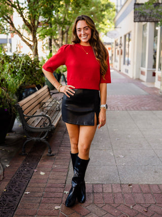 Puff shoulder SS cropped sweater