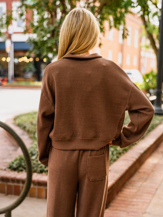 Mocha textured half zip pullover