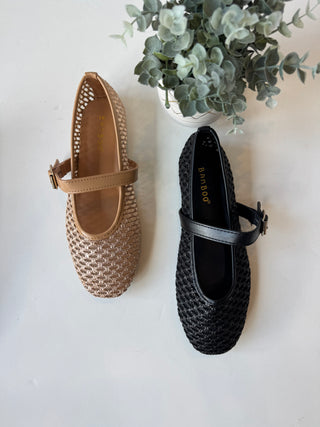 Sheer woven mary jane flats