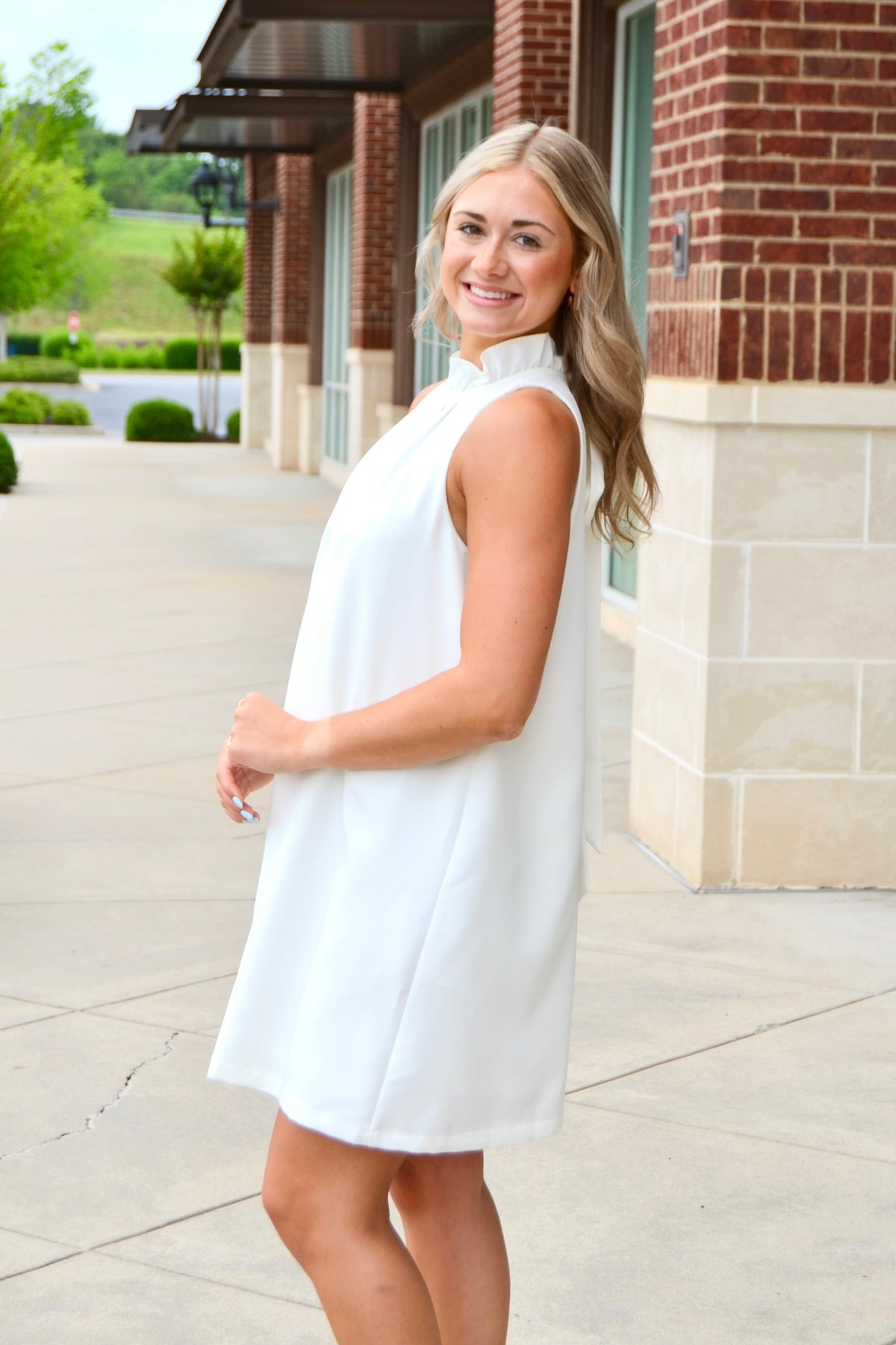 White ruffle neck sleeveless dress ImageBoutique