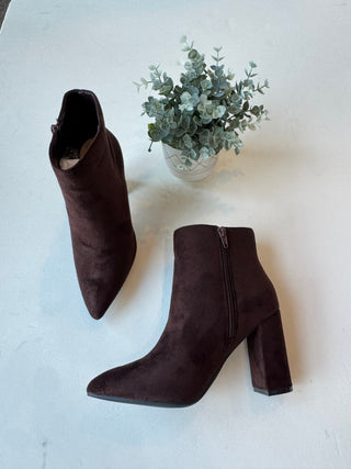 Faux suede ankle bootie