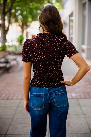 Brown polka dot crinkled top