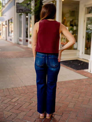 Burgundy sleeveless button up top