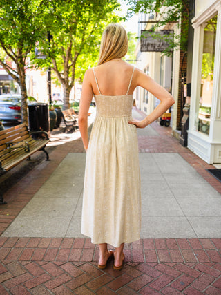 Khaki floral print midi dress