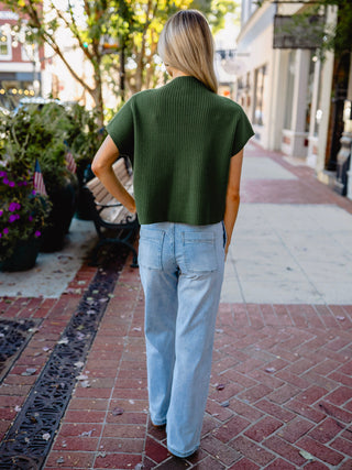Green drop shoulder pocket sweater