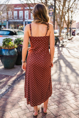 Polka dot sleeveless midi dress