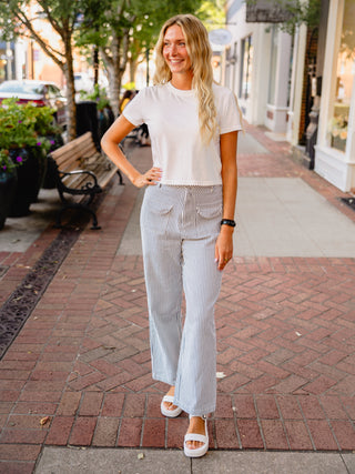 Denim & white stripe pants