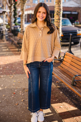 Taupe textured 3/4 sleeve top