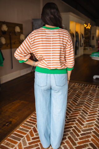 Striped half sleeve knit top