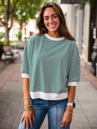 Hunter green striped pullover