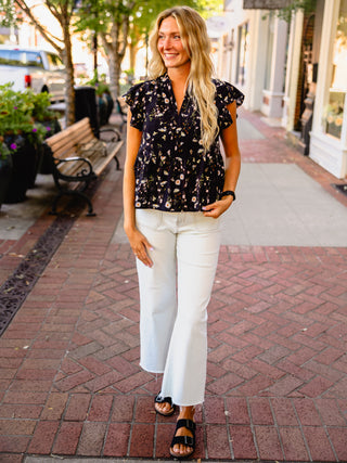 Floral print ruffle sleeve blouse