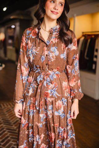 Mocha floral print midi dress