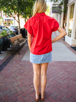 SS Blouse with Plaid Trim