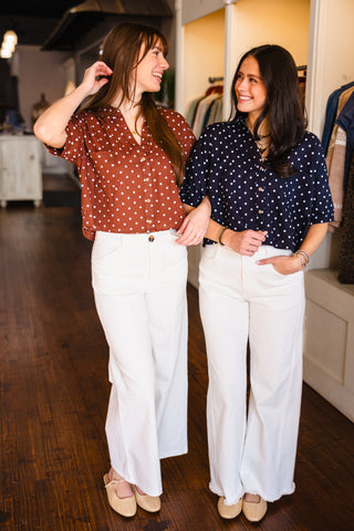 SS polka dot button down shirt