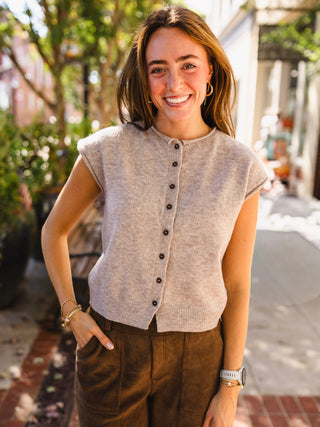 Raw Edge Sleeveless Button-Down Cardigan