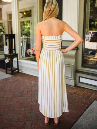 Lt olive strapless midi dress