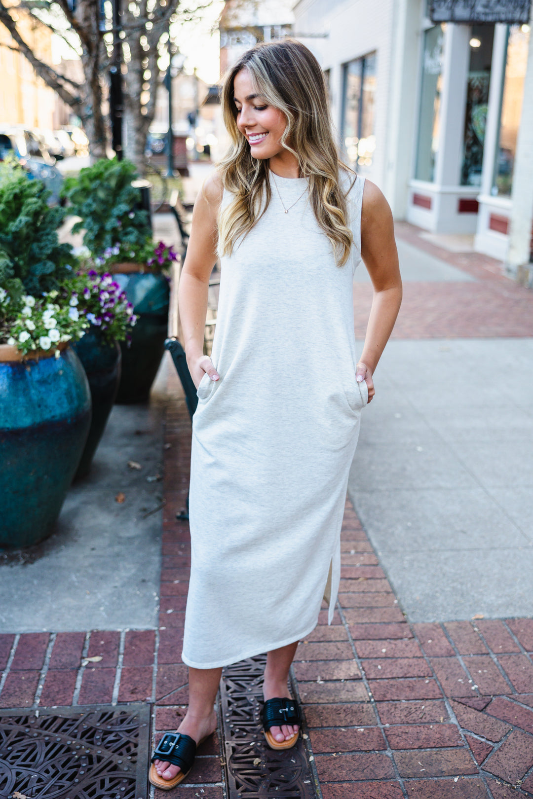 heather grey maxi dress Heather grey sleeveless maxi dress
