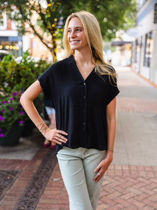 Cap sleeve button down top