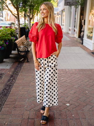 Crochet trim puff sleeve top