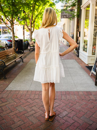 White ruffle detail dress