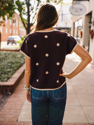 Brown SS polka dot sweater