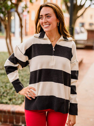 Charcoal stripe half zip sweater