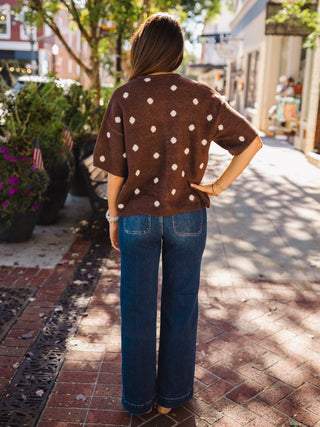 Brown & white polka dot SS cardigan