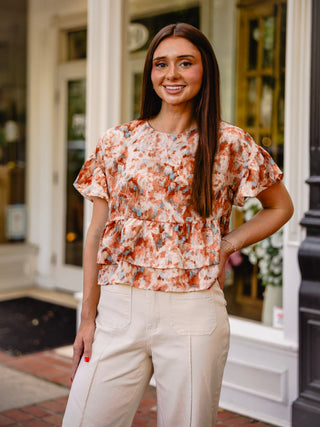 Brown multi print blouse