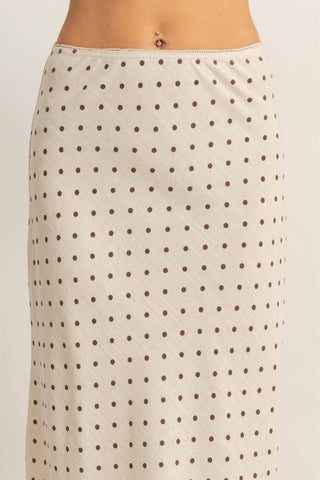 Polka dot linen blend midi skirt