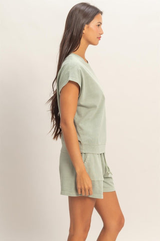 Sage cotton shorts