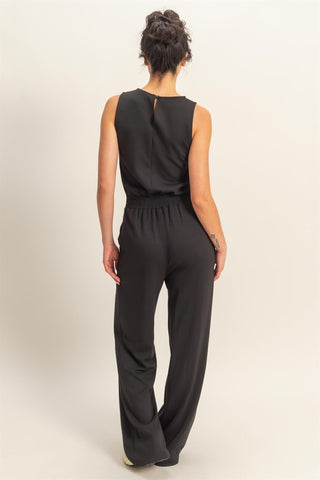 Black sleeveless jumpsuit