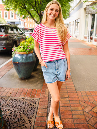 Pink & White Striped SS Top