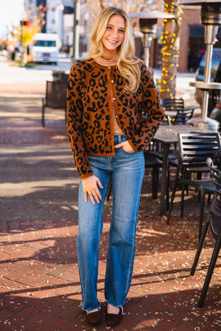 Brown animal print cardigan