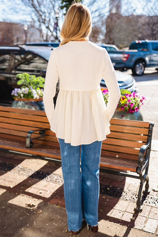 Cream knit & poplin top